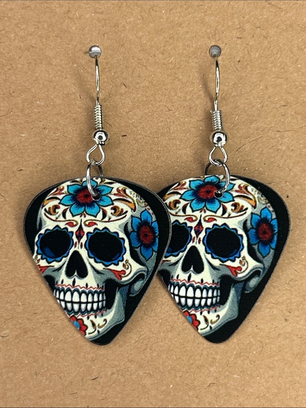 Sugar Skull Custom Guitar Pick Dangle Earrings Fashion Jewelry